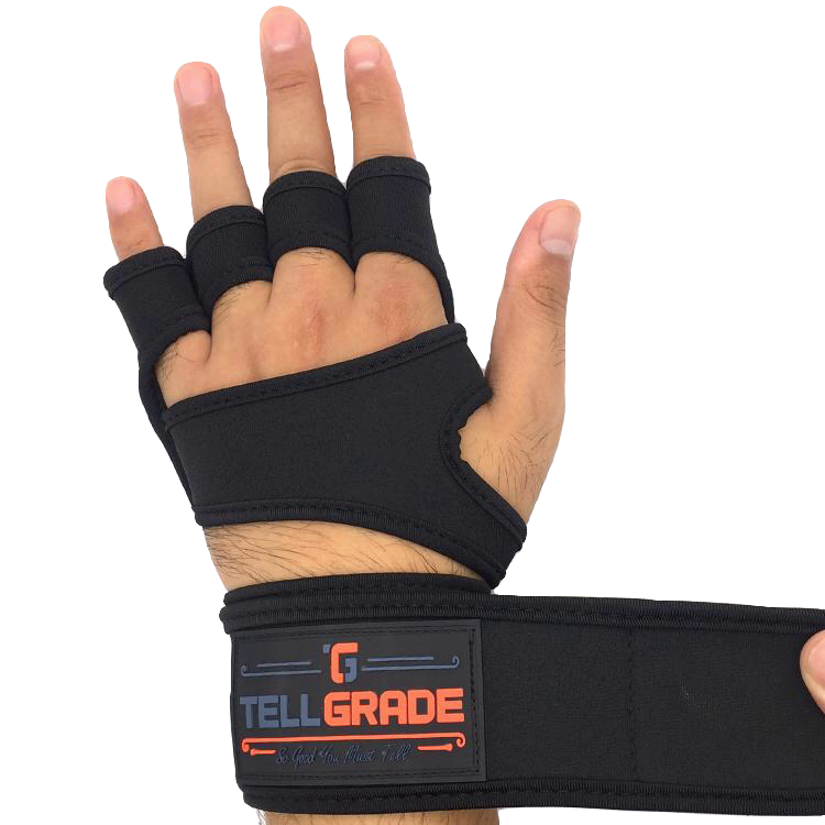 TellGrade Ventilated Fitness Gloves with Wrist Wraps, Full Palm Protection & Extra Grip